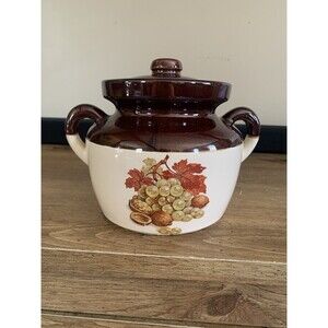 McCoy Pottery 1960's Bean Pot Autumn Leaves Grapes & Walnuts #341 VTG